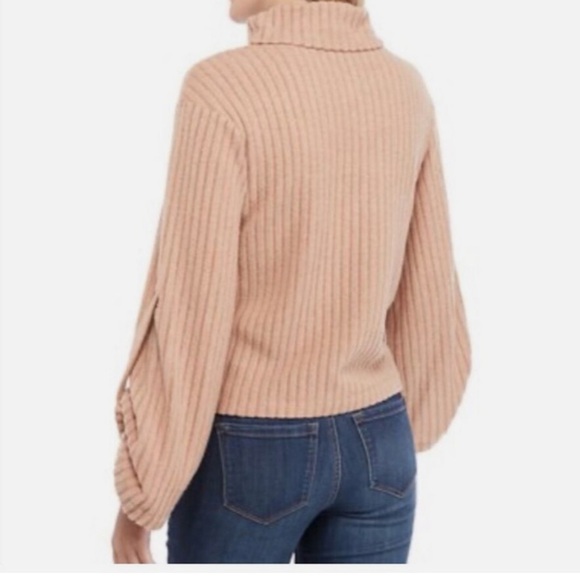 NWT The Limited Rib Hacci Knit Turtleneck Thin Sweater Tab Up Sleeves Camel L - Picture 4 of 11